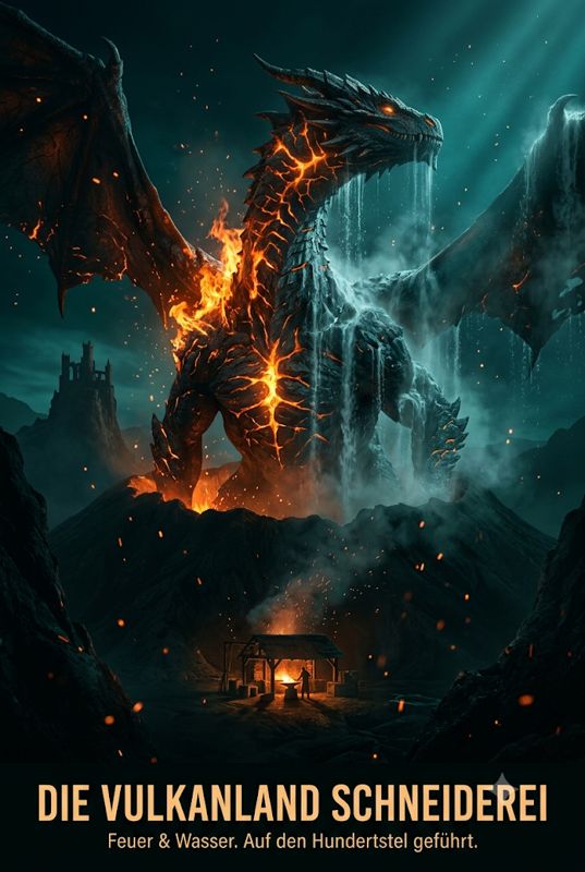 Der Drache der Vulkanlandschneiderei – halb Feuer, halb Wasser – über dem Vulkanland